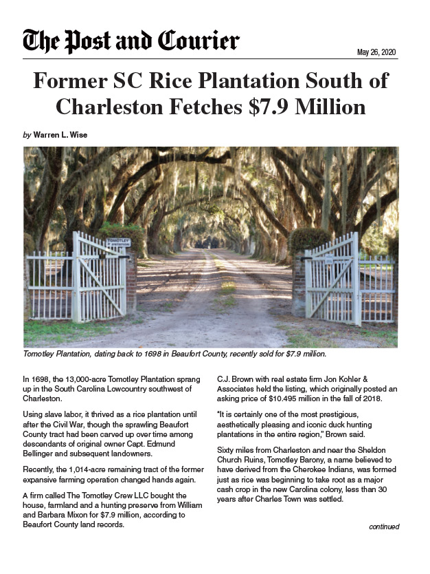 The Post and Courier Tomotley Plantation